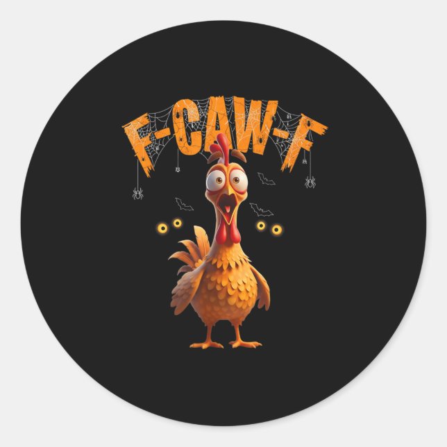Sticker Rond Drôle araignée Web poulet F-caw-f (Devant)