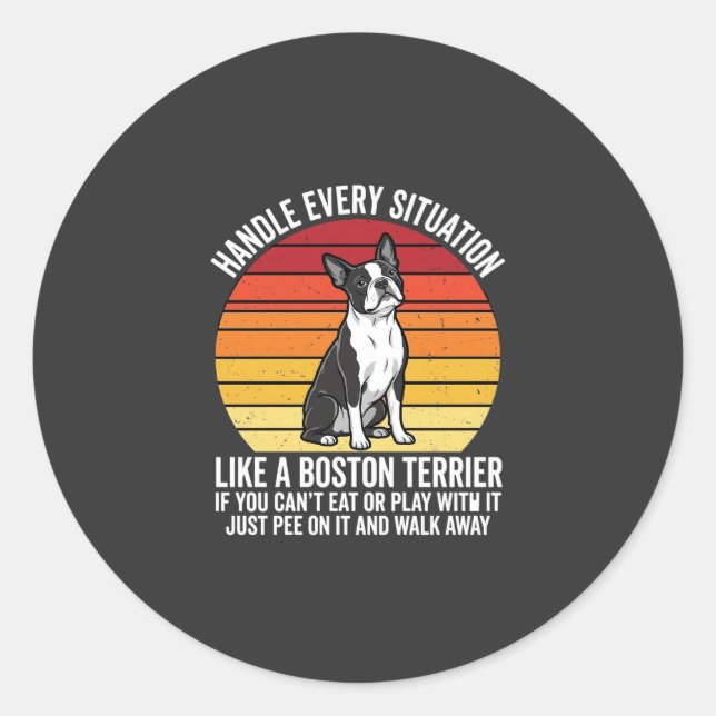 Sticker Rond Drôle attitude de Boston Terrier Rétro (Devant)