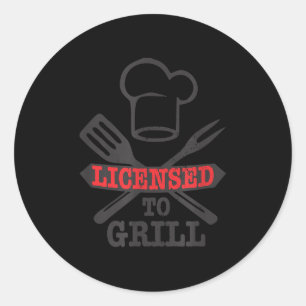 Sticker Rond Drôle Autorisé À Griller Grill Bbq Viande Papa Gra