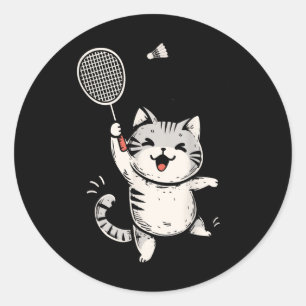 Sticker Rond Drôle Badminton Chat Cute Kitty Joueur Badminton S