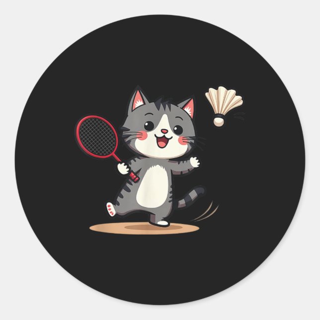 Sticker Rond Drôle Badminton mignon Chat Racket Shutette Hommes (Devant)