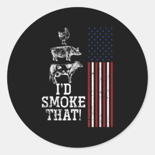 Sticker Rond Drôle Barbecue Chef Nous Cadeau Drapeau Barbecue
