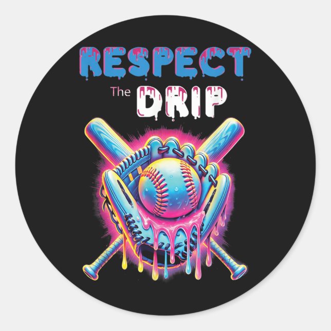 Sticker Rond Drôle Baseball Drip Glace Cream Déchirer Respect L (Devant)