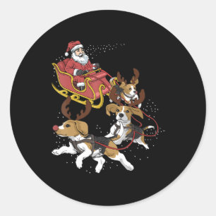 Sticker Rond Drôle Beagle chien cadeau de Noël pour Amoureux de