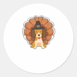 Sticker Rond Drôle Beagle Turquie Drôle Thanksgiving Chien Tee