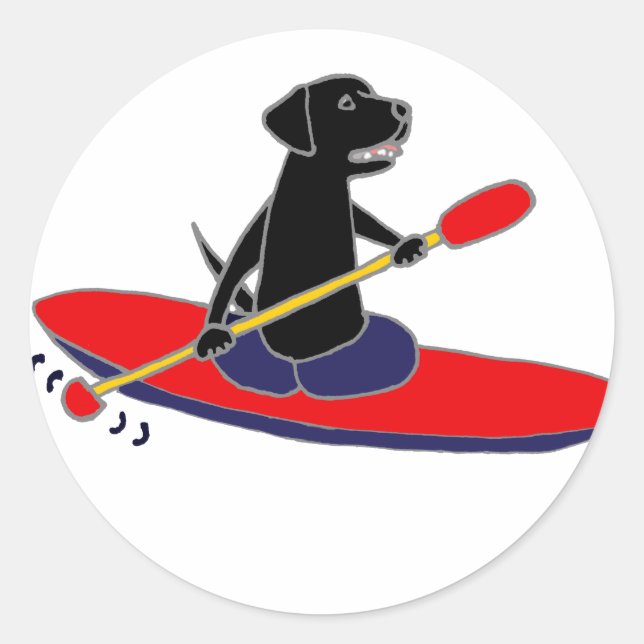 Sticker Rond Drôle Black Labrador Retriever Chien Kayaking (Devant)
