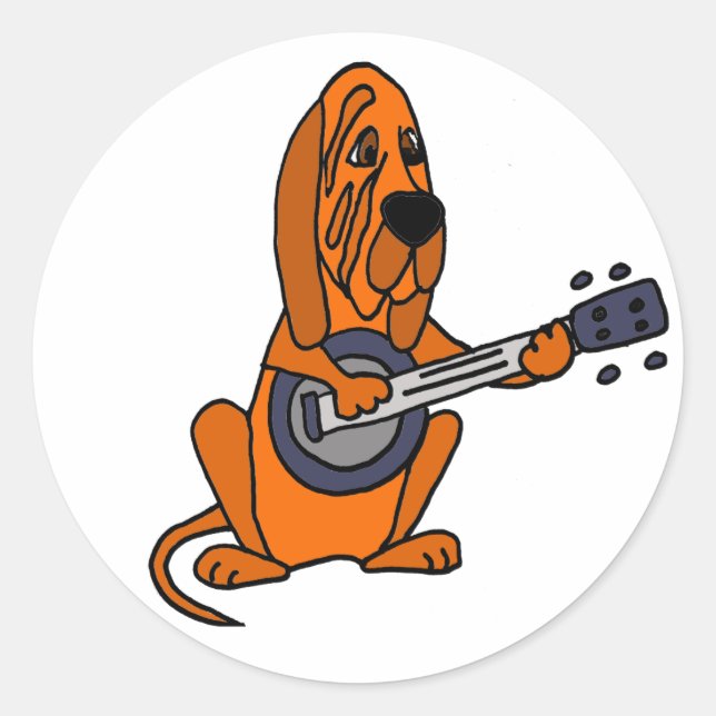 Sticker Rond Drôle Bloodhound Jouer Banjo (Devant)