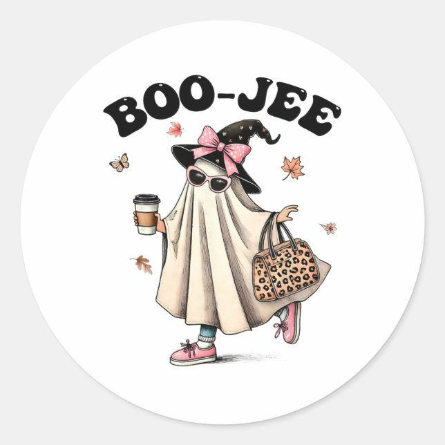 Sticker Rond Drôle Boo Jee Ghost Halloween Boo Jee Ghost Éffray (Devant)