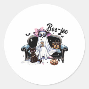 Sticker Rond Drôle Boo Jee Ghost Halloween Boo Jee Ghost Éffray