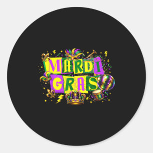 Sticker Rond Drôle Boule Disco Mardi Gras Saison Carnaval Homme