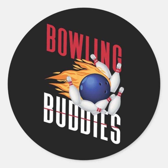 Sticker Rond Drôle Bowling Besties Amis Bowling Buddies (Devant)