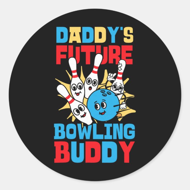 Sticker Rond Drôle Bowling Toddler Le Futur Bowling Buddy de pa (Devant)