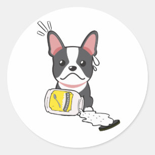 Sticker Rond Drôle bulldog français déversé mayonnaise