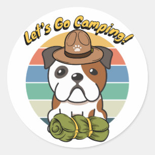 Sticker Rond Drôle bulldog veut aller camper