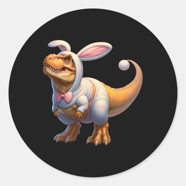 Sticker Rond Drôle Bunny de Pâques Dinosaur T-rex Apparel Uni-a (Devant)