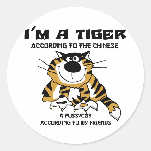 Sticker Rond Drôle cadeau chinois Zodiac Tiger (Devant)