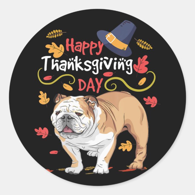 Sticker Rond Drôle cadeau Thanksgiving pour Bulldog anglais (Devant)