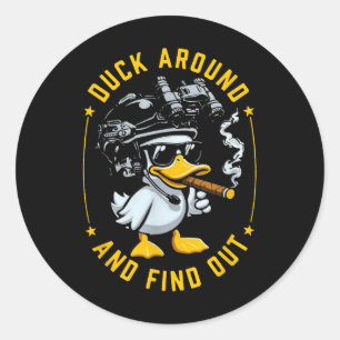 Sticker Rond Drôle Canard Autour Et Découvrez