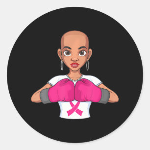 Sticker Rond Drôle Cancer du Sein Black Girl Guerrier de boxe p