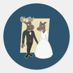 Sticker Rond Drôle Caricature du Mariage d'orignal