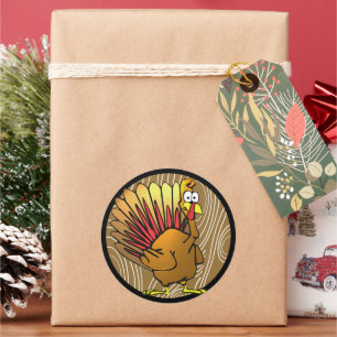 Sticker Rond Drôle Caricature Thanksgiving Turquie