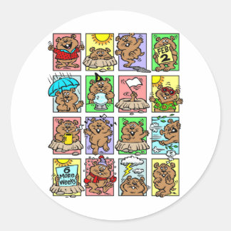 Sticker Rond Drôle Caricatures de la journée de la marmotte