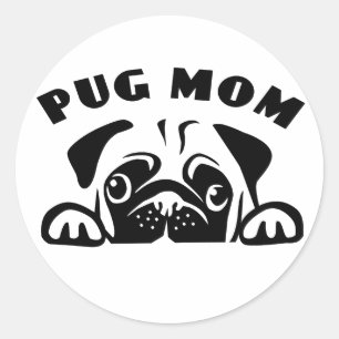 Sticker Rond Drôle Carlin Maman mignonne Chien Chien Chien Cari