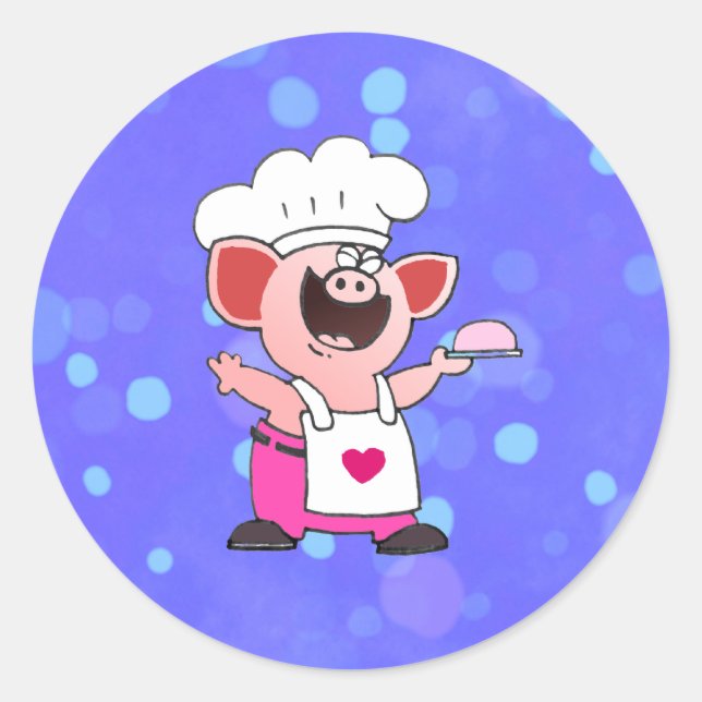 Sticker Rond Drôle Cartoon Chef Cochon Chemise | Funny Piggy Ch (Devant)