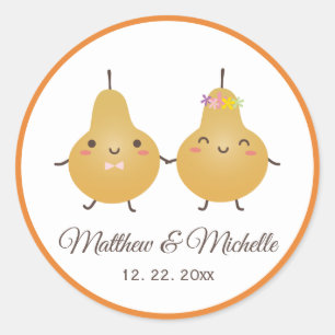 Sticker Rond Drôle Cartoon Parfait Pear Couple Wedding Favorise