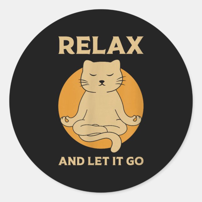 Sticker Rond Drôle Cat Graphic Yoga Zen méditation (Devant)