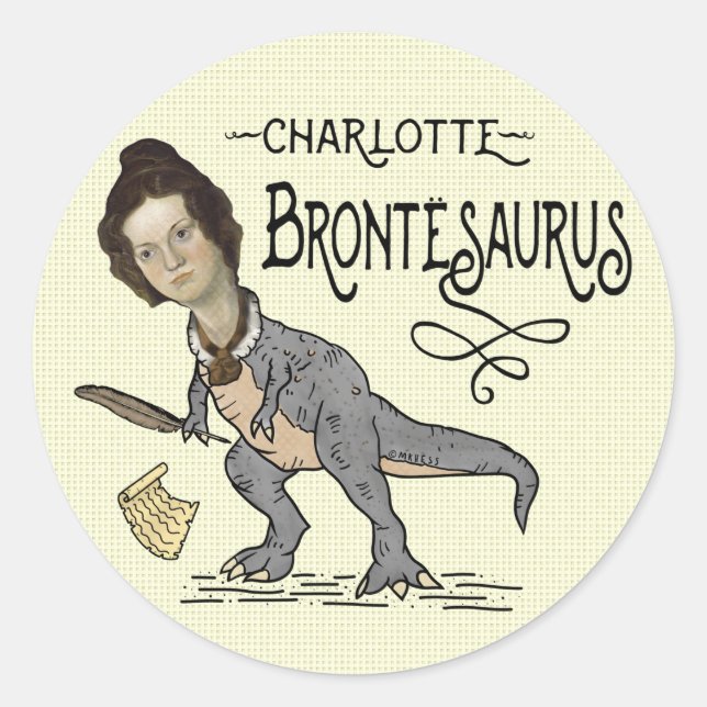 Sticker Rond Drôle Charlotte Bronte Saurus Dinosaur Lecteur de  (Devant)
