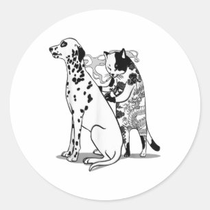 Sticker Rond Drôle Chat Et Chemise Chien Tatouage Artiste Chat