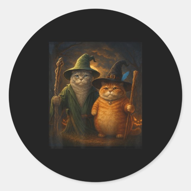 Sticker Rond Drôle Chat Halloween Chat Assistant de mème de cha (Devant)