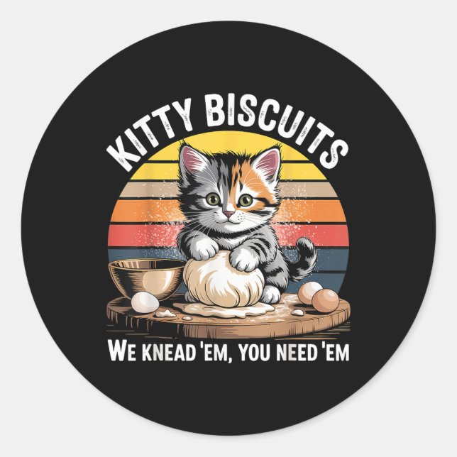 Sticker Rond Drôle Chat Kneading Dough Retro Kitty Biscuits Des (Devant)
