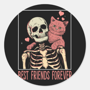 Sticker Rond Drôle Chat Lady Tarot Card Skeleton Kitten Lover C