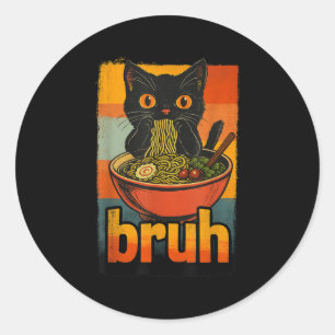 Sticker Rond Drôle Chat Manger Japonais Ramen Noodles Hommes Fe
