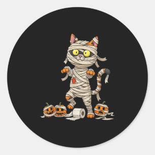 Sticker Rond Drôle Chat Mummy Citrouille Halloween Enfants Mens