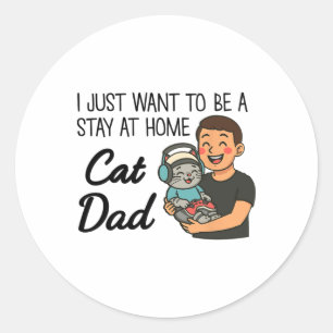 Sticker Rond Drôle Chat Papa Jeu - Joli Gamer Chat Et Papa Desi