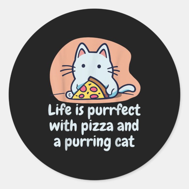 Sticker Rond Drôle Chat Pizza Lover Kitten Cute Chat Hilarious  (Devant)