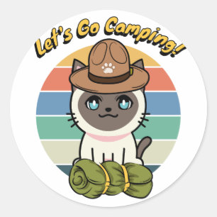 Sticker Rond Drôle chat siamois veut aller camper