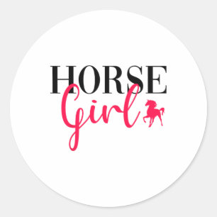 Sticker Rond Drôle Cheval équitation Girl Horseback équitation 