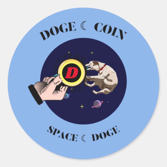 Sticker Rond Drôle Chien attrape le chien dans l'espace (Devant)