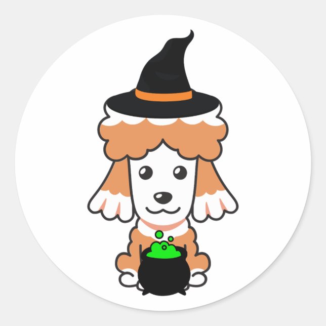 Sticker Rond Drôle chien brun est une sorcière (Devant)