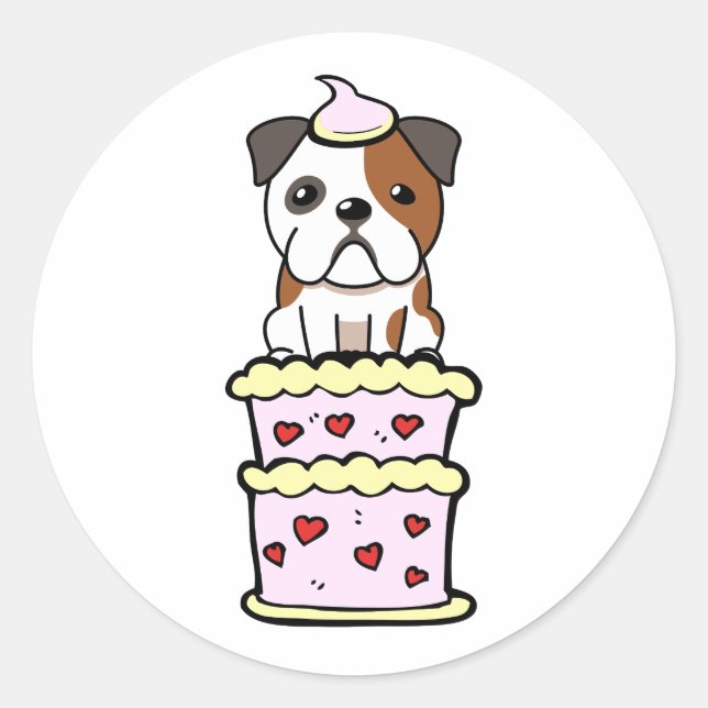 Sticker Rond Drôle chien de taureau sautant d'un gâteau (Devant)