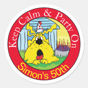 Sticker Rond Drôle Chien HUH ! fête d'anniversaire !