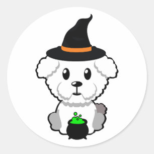 Sticker Rond Drôle chien moelleux est une sorcière