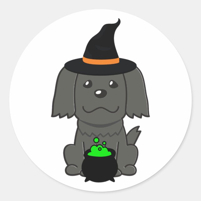 Sticker Rond Drôle chien noir est une sorcière (Devant)