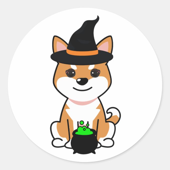 Sticker Rond Drôle chien orange est une sorcière (Devant)