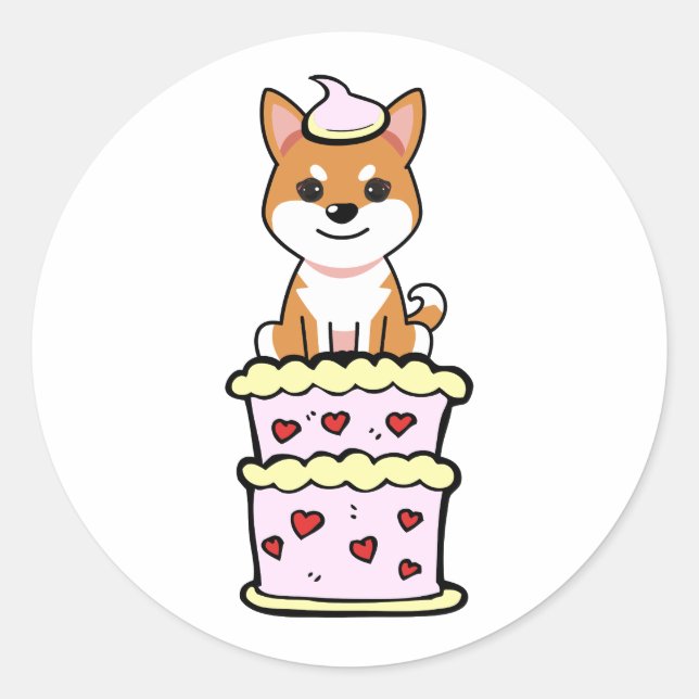 Sticker Rond Drôle chien orange sautant d'un gâteau (Devant)