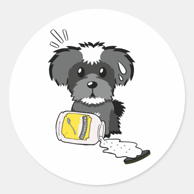 Sticker Rond Drôle chien schnauzer renversé mayonnaise (Devant)